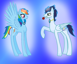 Size: 938x786 | Tagged: safe, artist:soarinrainbowdash3, rainbow dash, soarin', pony, g4, flower, goggles, male, rose, ship:soarindash, shipping, spread wings, straight, wingboner