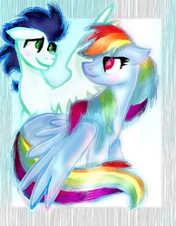 Size: 688x888 | Tagged: safe, artist:neonspirit17, rainbow dash, soarin', pony, g4, male, ship:soarindash, shipping, straight