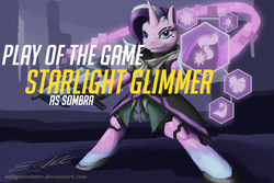 Size: 1024x683 | Tagged: safe, artist:eddywardster, starlight glimmer, semi-anthro, g4, clothes, crossover, female, gun, overwatch, play of the game, solo, sombra (overwatch), sombra glimmer, submachinegun, weapon