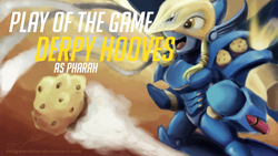 Size: 1024x576 | Tagged: safe, artist:eddywardster, derpy hooves, anthro, g4, armor, crossover, epic derpy, eyes on the prize, female, flying, food, muffin, open mouth, overwatch, pharah, play of the game, smiling, solo