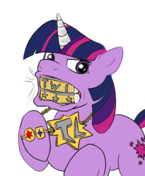 Size: 677x827 | Tagged: safe, artist:c0nker, twilight sparkle, pony, g4, bling, colored, female, gangster, not salmon, solo, thug, wat