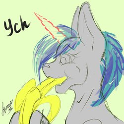 Size: 2160x2160 | Tagged: safe, artist:stirren, oc, oc only, pony, banana, bust, commission, eating, food, herbivore, high res, portrait, solo, your character here