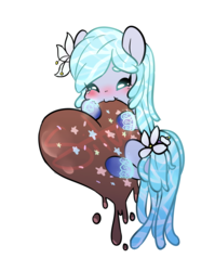 Size: 3500x4400 | Tagged: safe, artist:silverknight27, part of a set, oc, oc only, original species, pond pony, pony, blushing, chibi, chocolate heart, female, high res, mare, nom, part of a series, simple background, solo, transparent background, watermark