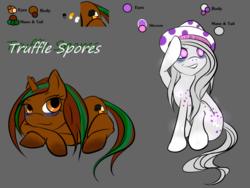 Size: 1024x768 | Tagged: safe, artist:truffles, oc, oc only, oc:truffle spores, pony, unicorn, clean, female, mushroom, reference sheet, simple background, solo, truffle