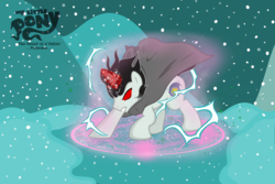 Size: 3164x2108 | Tagged: safe, artist:darkstorm mlp, oc, oc only, oc:wishing star, pony, coming soon, electricity, glowing horn, high res, horn, magic, magic circle, male, mlp fim: the heart of a fallen princess comic, panel, powerful, preview, red eyes, solo, stallion, teaser