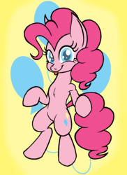 Size: 2913x4000 | Tagged: safe, artist:enzomersimpsons, pinkie pie, earth pony, pony, g4, bipedal, cutie mark background, female, happy, solo, tongue out