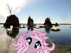 Size: 1024x768 | Tagged: safe, artist:mea0113, oc, oc only, original species, irl, island, photo, ponies in real life, swimming, water
