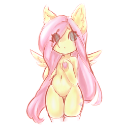 Size: 708x708 | Tagged: safe, artist:tolsticot, edit, fluttershy, pegasus, pony, semi-anthro, g4, belly button, chest fluff, chibi, clothes, cute, ear fluff, explicit source, eye clipping through hair, featureless crotch, female, hoof heart, legs together, mare, sfw edit, shyabetes, sketch, socks, solo, stockings, thigh highs, underhoof