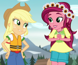 Size: 740x620 | Tagged: safe, screencap, applejack, gloriosa daisy, equestria girls, g4, my little pony equestria girls: legend of everfree, cropped, magical geodes