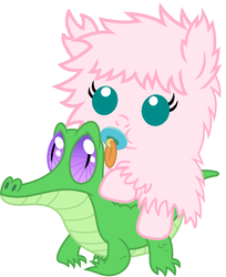Size: 786x962 | Tagged: safe, artist:red4567, gummy, oc, oc:fluffle puff, pony, g4, baby, baby pony, cute, fluffle puff riding gummy, flufflebetes, pacifier, ponies riding gators, riding