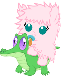 Size: 786x962 | Tagged: safe, artist:red4567, gummy, oc, oc:fluffle puff, pony, g4, baby, baby pony, cute, flufflebetes, pacifier, ponies riding gators, riding