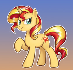 Size: 1280x1236 | Tagged: safe, artist:nauth, sunset shimmer, pony, unicorn, g4, best pony, female, gradient background, mare, raised hoof, solo, waifu