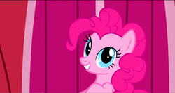 Size: 1360x730 | Tagged: safe, screencap, pinkie pie, earth pony, pony, applebuck season, g4, female, mare, smiling, solo, town hall