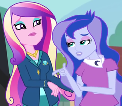 Size: 831x728 | Tagged: safe, screencap, dean cadance, princess cadance, princess luna, vice principal luna, equestria girls, g4, my little pony equestria girls: friendship games, cropped, duo