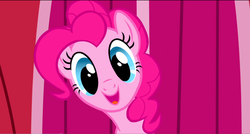 Size: 1360x730 | Tagged: safe, screencap, pinkie pie, earth pony, pony, applebuck season, g4, my little pony: friendship is magic, cute, diapinkes, female, happy, mare, open mouth, smiling, solo, town hall