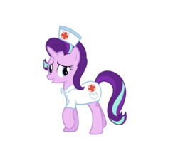 Size: 1024x854 | Tagged: safe, artist:kiarazafiro, starlight glimmer, pony, g4, female, looking back, nurse, raised hoof, simple background, smiling, solo, transparent background, vector