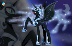 Size: 1024x668 | Tagged: safe, artist:stamayostudio, nightmare moon, pony, g4, female, open mouth, raised hoof, solo