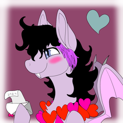 Size: 1024x1024 | Tagged: safe, artist:brainiac, oc, oc only, bat pony, pony, blushing, cute, envelope, heart, letter, love letter, male, solo, stallion, valentine's day card