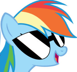 Size: 1142x1070 | Tagged: safe, artist:ra1nb0wk1tty, rainbow dash, pegasus, pony, g4, female, mare, open mouth, simple background, smiling, solo, sunglasses, white background