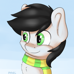 Size: 1500x1500 | Tagged: safe, artist:dbleki, oc, oc only, pony, bust, clothes, commission, portrait, scarf, snow, solo, winter