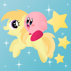Size: 2000x2000 | Tagged: safe, artist:lumorn, noi, puffball, g4, crossover, high res, kirby, kirby (series), riding a pony