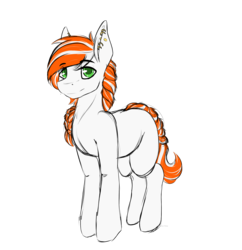 Size: 3356x3471 | Tagged: safe, artist:mamachubs, oc, oc only, oc:manifest destiny, earth pony, pony, blank flank, braid, braided tail, female, green eyes, high res, multicolored hair, piercing, smiling, solo, standing