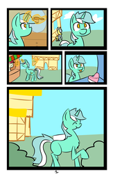 Size: 6742x10342 | Tagged: safe, artist:provolonepone, derpy hooves, lyra heartstrings, roseluck, pony, unicorn, comic:lyra's verse, g4, absurd resolution, bits, chocolate, comic, flower, food, happy, magic, market, ponyville, smiling