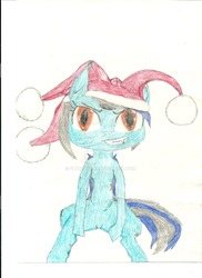 Size: 1024x1409 | Tagged: safe, artist:starkrush, oc, oc only, pony, bat pony oc, female, festive, old art, scar, smirk, solo