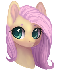 Size: 1024x1280 | Tagged: safe, artist:yanshiki, fluttershy, pony, g4, bust, cute, female, looking at you, portrait, shyabetes, simple background, solo, white background