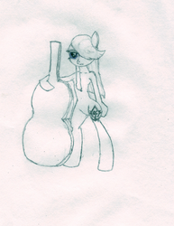 Size: 1024x1329 | Tagged: safe, artist:starkrush, oc, oc only, pony, cello case, pencil drawing, slender, solo, thin