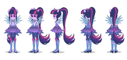 Size: 2500x1181 | Tagged: dead source, safe, artist:madisontuff, sci-twi, twilight sparkle, equestria girls, g4, my little pony equestria girls: legend of everfree, boots, crystal guardian, crystal wings, female, geode of telekinesis, glasses, high heel boots, high heels, magical geodes, outfit, ponied up, simple background, solo, turnaround, white background, wings