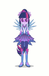 Size: 455x708 | Tagged: safe, sci-twi, twilight sparkle, equestria girls, g4, my little pony equestria girls: legend of everfree, animated, boots, crystal guardian, crystal wings, female, gif, glasses, high heel boots, high heels, outfit, ponied up, ponytail, simple background, solo, spinning, white background, wings