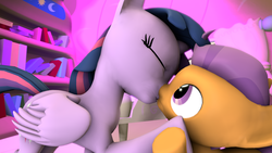 Size: 3840x2160 | Tagged: safe, artist:viranimation, tender taps, twilight sparkle, alicorn, earth pony, pony, g4, 3d, cute, high res, kiss on the lips, kissing, male, shipping, source filmmaker, straight, straight shota, twilight is a colt coddler, twilight is a foal fiddler, twilight sparkle (alicorn), twitaps