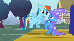 Size: 1280x720 | Tagged: safe, screencap, rainbow dash, trixie, pony, boast busters, g4