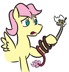 Size: 434x454 | Tagged: safe, artist:jargon scott, discord, fluttershy, pegasus, pony, snake, g4, butterscotch, coils, eris, hisscord, rule 63, shapeshifting, simple background, white background