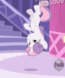 Size: 335x399 | Tagged: safe, edit, edited screencap, screencap, sweetie belle, pony, g4, princess twilight sparkle (episode), abuse, animated, female, gif, hub logo, loop, reversed, solo, sweetiebuse, the hub