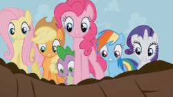 Size: 480x270 | Tagged: safe, screencap, applejack, fluttershy, pinkie pie, rainbow dash, rarity, spike, g4, princess twilight sparkle (episode), gif, non-animated gif, varying degrees of want