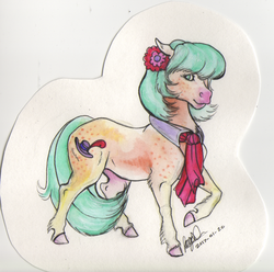 Size: 1024x1015 | Tagged: safe, artist:sagastuff94, coco pommel, earth pony, pony, g4, female, hoers, simple background, solo, traditional art, unshorn fetlocks, white background