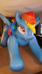 Size: 675x1200 | Tagged: safe, rainbow dash, inflatable pony, pony, g4, bootleg, giant pony, hongyi, inflatable, inflatable pegasus, irl, macro, photo, solo