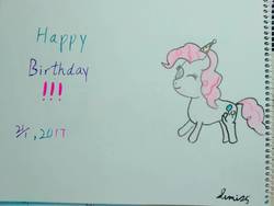 Size: 1280x960 | Tagged: safe, artist:sumi-mlp25, pinkie pie, earth pony, pony, g4, female, hat, one eye closed, party hat, signature, solo, text, traditional art, wink