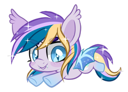 Size: 2880x2083 | Tagged: safe, artist:peachesandcreamated, oc, oc only, oc:moonlight waves, bat pony, pony, chibi, fangs, female, high res, mare, simple background, slit pupils, solo, transparent background