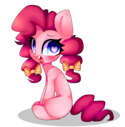 Size: 1577x1605 | Tagged: safe, artist:lnspira, pinkie pie, earth pony, pony, g4, alternate hairstyle, blank flank, bow, drool, female, hair bow, heart eyes, pigtails, simple background, sitting, solo, tongue out, transparent background, twintails, wingding eyes