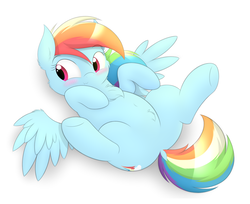 Size: 2400x1963 | Tagged: dead source, safe, artist:php66, rainbow dash, g4, belly button, bellyrubs, blushing, chest fluff, cute, dashabetes, dock, featureless crotch, on back, pubic fluff, simple background, solo, spread legs, spreading, white background
