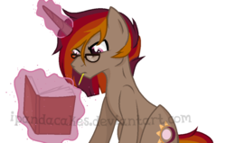 Size: 899x572 | Tagged: safe, artist:ipandacakes, oc, oc only, oc:bailiwick, pony, book, magic, magical lesbian spawn, male, offspring, parent:sunset shimmer, parent:twilight sparkle, parents:sunsetsparkle, simple background, solo, stallion, transparent background, watermark