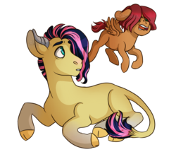 Size: 1600x1373 | Tagged: safe, artist:whisperseas, oc, oc only, oc:stormhoof, unnamed oc, hybrid, pegasus, pony, brothers, colt, half-siblings, interspecies offspring, male, offspring, parent:fluttershy, parent:hoops, parent:iron will, parents:hoopshy, parents:ironshy, simple background, transparent background