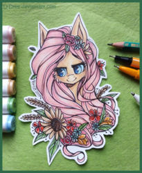 Size: 1800x2197 | Tagged: safe, artist:tay-niko-yanuciq, fluttershy, g4, female, flower, flower in hair, solo, traditional art