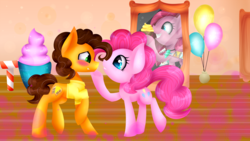 Size: 3309x1861 | Tagged: safe, artist:lixthefork, cheese sandwich, pinkie pie, fanfic:cupcakes, g4, femme fatale, male, mirror, pinkamena diane pie, ship:cheesepie, shipping, straight, this will end in cupcakes