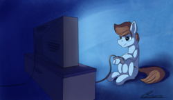 Size: 1280x742 | Tagged: safe, artist:swiftsketchpone, oc, oc only, oc:swift sketch, solo, television, video game