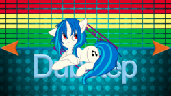 Size: 3840x2160 | Tagged: safe, artist:laszlvfx, artist:shelmo69, edit, dj pon-3, vinyl scratch, g4, female, high res, prone, solo, wallpaper, wallpaper edit