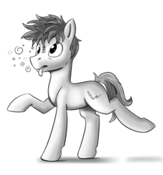 Size: 884x950 | Tagged: safe, artist:swiftsketchpone, oc, oc only, oc:swift sketch, earth pony, pony, drunk, male, monochrome, simple background, solo, stallion, white background